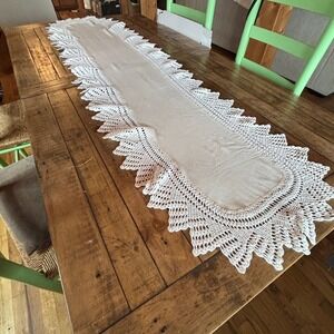 Vintage Crochet Lace Table Runner 70" x 18" Cottagecore Farmhouse Victorian
